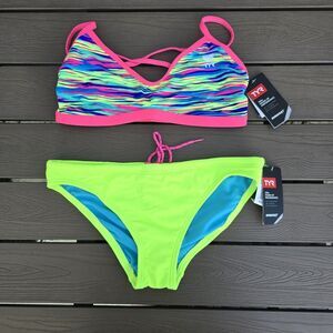 TYR Women's Bonzai Blue/neon Trinityfit Workout Bikini Classic Bottom Sz M NEW